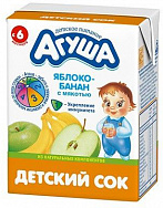 Сок АГУША яблоко-банан с 6 месяцев 200г Сок АГУША яблоко-банан с 6 месяцев 200г